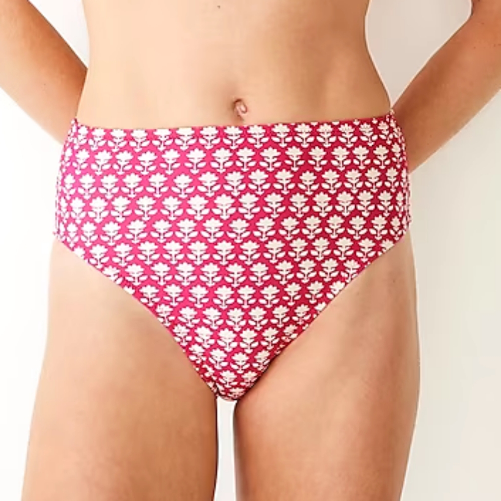 J.Crew floral moderate coverage high waist bikini bottoms, small, pink